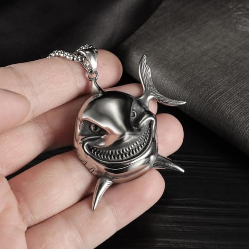 Collier breloque requin féroce en métal punk ultra résistant - 4
