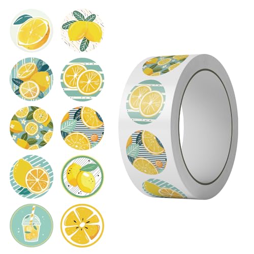 500PCS Lemon Stickers Roll Summer Fruit Vinyl Stickers Watercolor Lemon Slices and Whole Lemon Stickers for Kids Scrapbooking Envelopes Party Favors Classroom Rewards Crafts