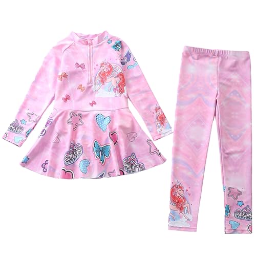 Girls Modest Muslim Swimsuit Separates Set Muslim Swimsuit for Girls Long Sleeve Long Sleeve Rash Guard with Leggings Full Coverage Swimwear 6-7years.
