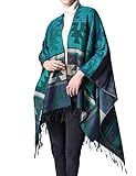 xxxiticat Women's Native American Trendy Cashmere Plaid Pattern Wrap Shawl Cardigan Poncho Cape Scarf(GR) Green