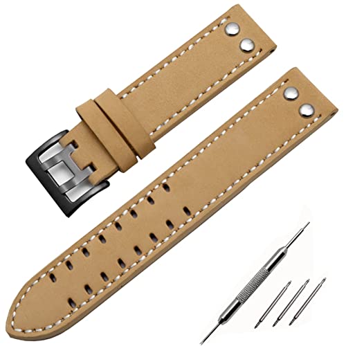 Bracelet de montre en cuir véritable 20mm 22mm ezzon de style vintage élégant