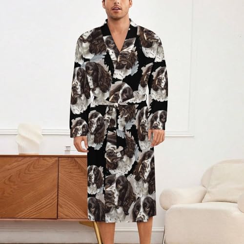 Cute English Springer Spaniel Dog Soft Robe Long Sleeve Bathrobes V Neck Sleepwear Spa Robes with Belt Men Woman2