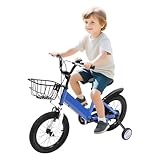 Salmeee Fahrrad 14 Zoll mit Stützrädern für Mädchen und Jungen, Fahrrad mit Stahlrahmen, Balance-Fahrrad Stützrädern Hinterrad-Feststellbremse, Geeignet 3-5 Jahre