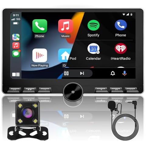 10inch 2+32GB QLED 720P Full Touch Screen Android Car Radio Audio Video Stereo Player for 2Din Raido Model with CarPlay Android Auto WiFi BT MirrorLink Split Screen PIP GPS Navigation Cover