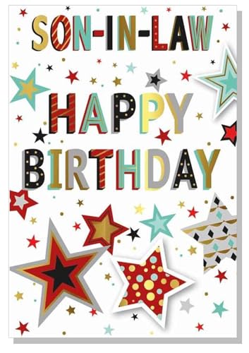 Son In Law Birthday Card - Script Text - Mens Male - Size: 7.5 x 5.25 (G)