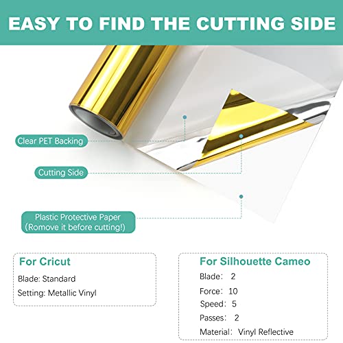 HTVRONT Gold Chrome Permanent Vinyl - 12" x 10FT Mirror Metallic Gold Adhesive Vinyl Compatible with Cricut Cutting Machine - Easy to Weed & Transfer