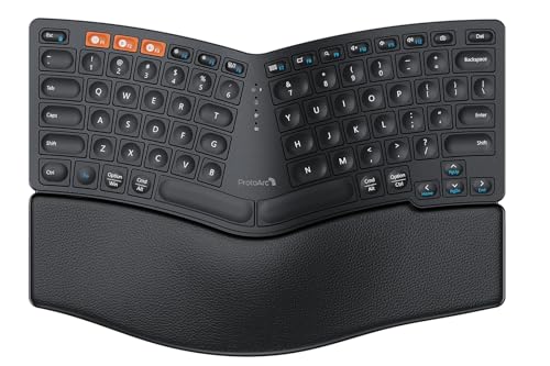 ProtoArc Bluetooth Ergonomic Keyboard EK04 Mini Compact Wireless Ergo Keyboard with Palm Rest Split Design Natural Typing Bluetooth and USB Rechargeable for Windows/Mac - Black