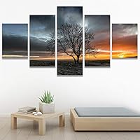 SIGNWIN 5 Panel Canvas Wall Art Dry Land Sunset for Home Decorations Ready to Hang - 60