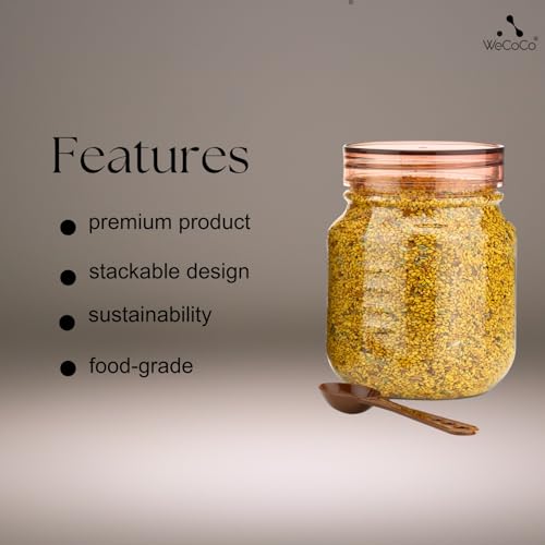 Image of Plastic Pet Storage Jar Set (750ml) with Spoons, Air-tight, Design - Kitchen Container (BROWN 3)