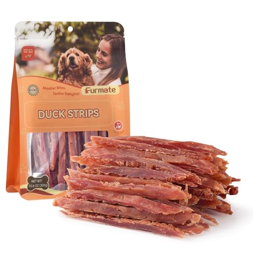 Furmate Duck Jerky Strips Dog Treats Duck Breast Only Training Treats for Dogs High Protein & Low Fat Easily Digestible & Rawhide-Free Healthy Skin & Shiny Coat for All Life Stages Dogs 10.58 oz
