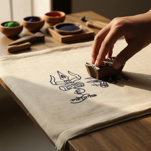 Image of RENIQ Wooden Printing Block for Fabric & DIY Craft | Handcrafted Indian Design Stamp for Textile, Pottery, Mehndi & Home Decor (Multicolor5)