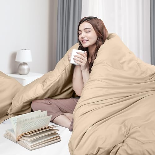 Utopia Bedding Duvet Cover Queen Size - 3 Piece with Zipper Closure - 1 Comforter Cover 90X90 Inches & 2 Pillow Shams 20X26 Inches (Beige) Comforter Not Included