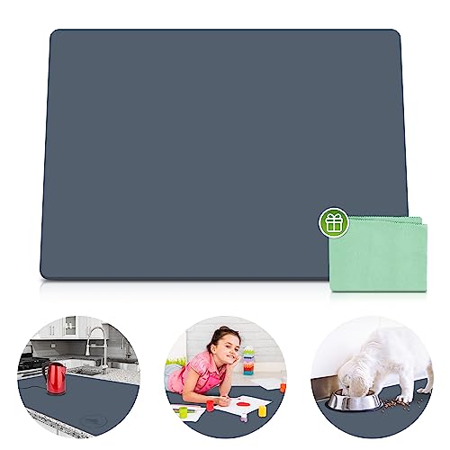 Large Silicone Mat 28″ x 20″ Mat Thick Heat Resistant, Kitchen Counter Mat Waterproof – Coffee Machine, Glass Top Stove Cover Countertop Protector for Air Fryer, Baking mat (Grey)