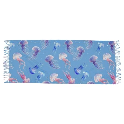 ALAZA Women's Scarves Winter Scarf Cashmere Feel Pashmina Shawls Wraps Jellyfish Blue Soft Warm Lightweight with Tassels Fall2