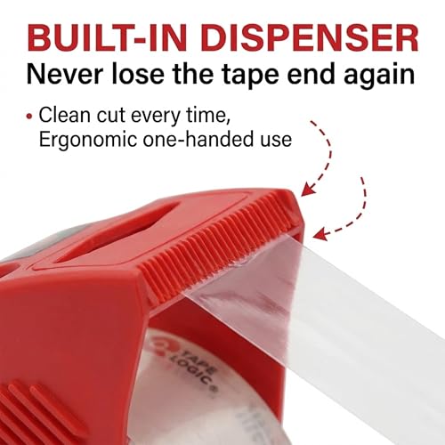 Image of Tape Logic Heavy Duty Packing Tape with Dispenser (1 Pack) - 2.6 Mil Thick Clear Shipping Tape, 2 in x 25 yd - Strong Industrial Adhesive for Moving Boxes, Mailing, & Shipping Packaging