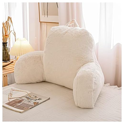 A Nice Night Faux Fur Reading Pillow Bed Wedge Large Adult Children Backrest with Arms Back Support for Sitting Up in Bed/Couch for Bedrest,Ivory
