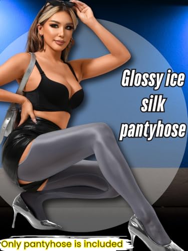 Image of ChiaoLezhee Sexy Shiny Tights, Sheer High-Waisted, Suspender Pantyhose For Women Rave Party Outfits Leggings Pants Exotic