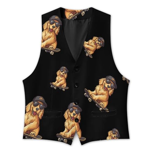 Cool Retriever Dog Skateboard Mens Slim Fit Suit Vest Dress Waistcoat Casual Business Vest3