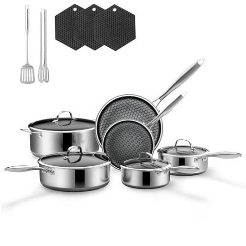 Best 5 Layer Non Stick Cookware Set 9 15-Piece 5 Ply Stainless Steel Cookware Set with Lids