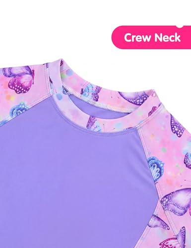 Image of Girls Swimsuit Colorful Short Sleeve Bathing Suits UPF 50+ Rash Guard Set Two Piece Summer Swimwear