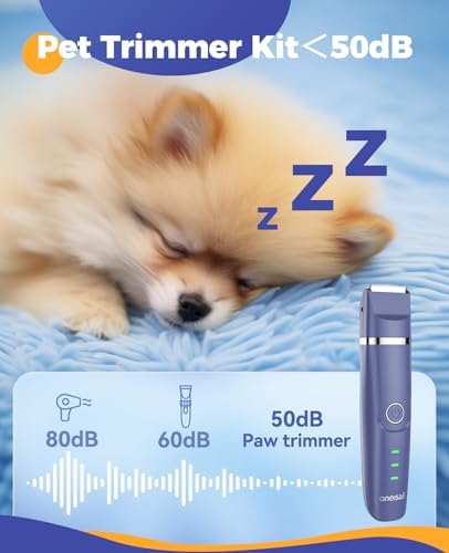 oneisall Dog Clippers & Dog Paw Trimmer 4-in-1 Cordless Grooming Kit: 2-Speed Low Noise Clippers with Rechargeable Quiet Nail Grinder for Dogs & Cats (Blue) 3