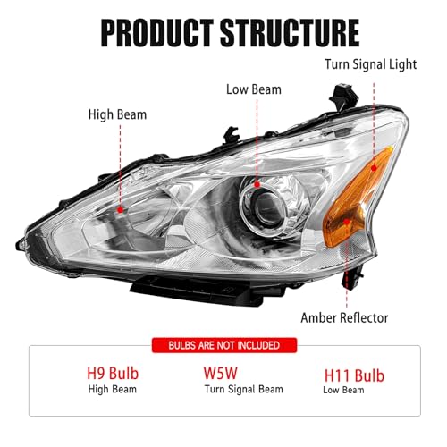 TopAutoGear Headlight Assembly For 2013 2014 2015 Nissan Altima Headlights With Amber Reflector Headlamp Replacement And Good Sealing,Automotive Headlight Assemblies With Chrome Housing - Thumbnail 3