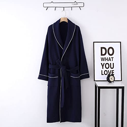 Mens Thickened and Interlayer Nightgown Men's Cotton Robe Long-Sleeve Spa Bathrobe with Pockets2