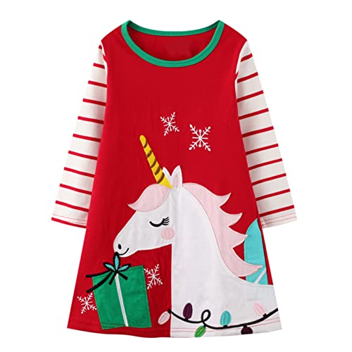 Toddler Girls Winter Dress Casual Long Sleeve Cotton Playwear Warm Christmas Appliques Jersey Tunic Outfits Size 2-8