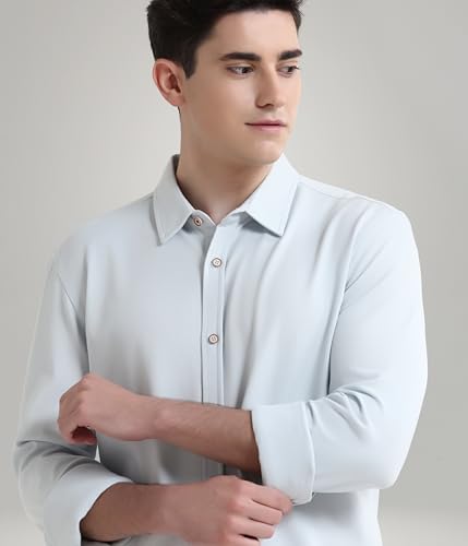Image of TURMS Men's Solid Knitted Shirts, Odor Control, Stretchable & Breathable, Cotton Blend, Tailored Fit, Full Sleeve