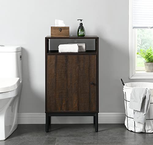Fivegiven Small Accent Storage Cabinet With Door And Upper Shelves Rustic Wooden Industrial Espresso #TOP1