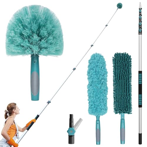 Image of TelesPro 30 Foot High-Reach Duster Kit with 6-24FT Extendable Pole - High Ceiling Duster Cleaning Kit with Telescopic Pole,Cobweb Duster, Chenille Ceiling Fan Duster, Microfiber Feather Duster