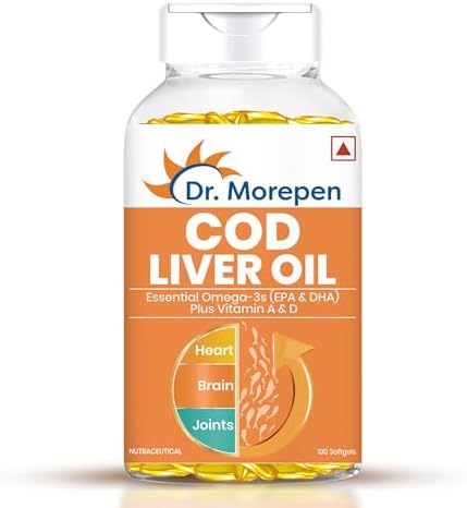Dr. Morepen COD Liver Oil Capsules | Finest Natural Omega 3, EPA & DHA | Pack of 100 Softgels