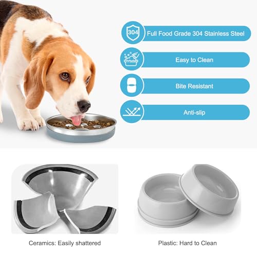 Antischlingnapf Hunde 304 Edelstahl, 1L Anti Schling Napf Hund mit Rutschfester Silikonmatte, Hundenapf Slow Feeder Metall, Futternapf Hund für mittelgroße und große Hunde Katzen