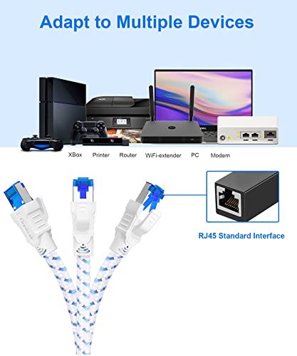 Ethernet Cable 10m, Cat 8 Long Internet Network Lan Cable, High Speed Gigabit 40Gbps 2000MHz S/FTP Nylon Braided Patch Cord with Rj45 Connector for Powerline Adapter, PS5, Xobx, Faster Than Cat6/Cat 7 - Image 3