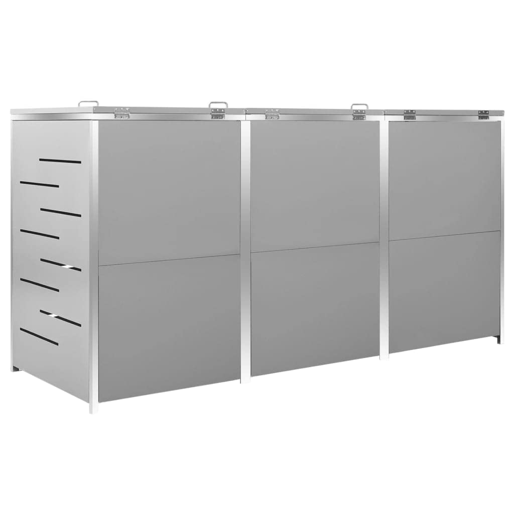 KOIECETA Mülltonnenbox für 3 Tonnen Abschließbar Rostfrei Müllbox Mülltonne Mülltonnenverkleidung Müllcontainer Gartenbox 207x77,5x115cm Edelstahl, Grau, (V-1495)