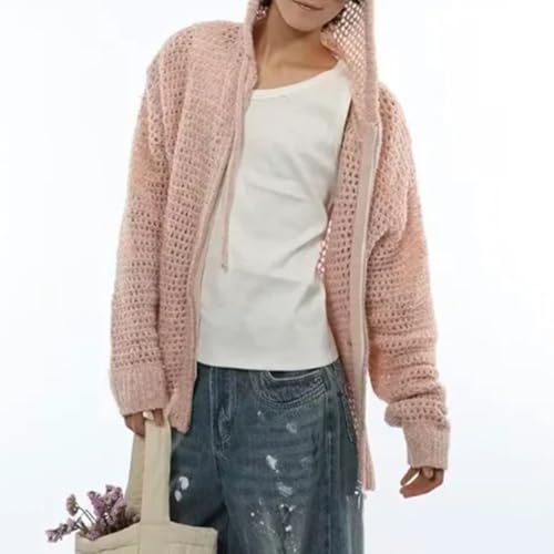 Men's Street-Inspired Hooded Knitted Cardigan Lightweight Drawstring Zipper And Loose-Fitting Top.3