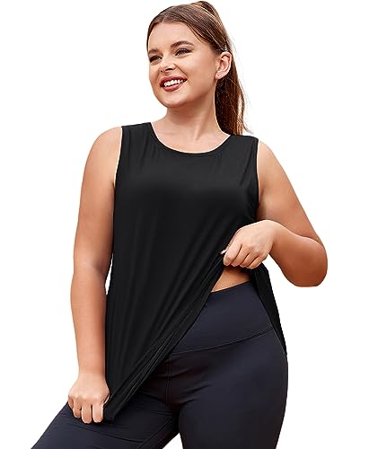 LALAGEN Plus Size Womens Workout Tank Tops Sleeveless Summer Loose Fit Flowy Yoga Athletic Running Shirts