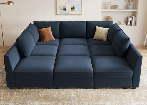Image of HONBAY Modular Sectional Sleeper Sofa Bed with Storage,Dark Blue
