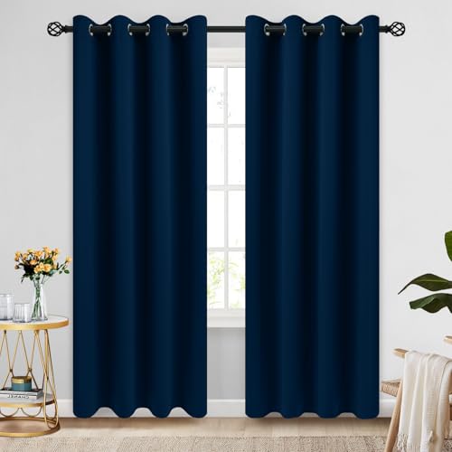 Image of COSVIYA Grommet Room Darkening Dark Blue Curtains 84 inch Long for Bedroom | Light Blocking Insulated Thermal Curtains for Living Room, Blackout Thick Polyester Window Drapes,52x84 inches, 2 Panels
