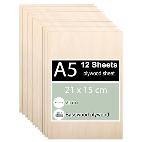 12 Piezas Madera Contrachapada 2mm, Tablero Contrachapado de Tilo A5 21 x 15 cm, Tablero Madera Para Carpintería de Bricolaje, Procesamiento Láser, Fabricación de Modelos, Regalos, Decoraciones