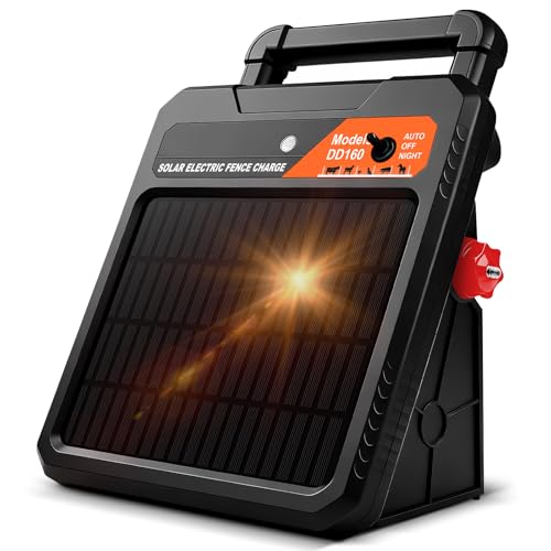 10 Mile Solar Electric Fence Charger, 0.16J Output with Auto/Night Mode, 8.1KV Max Voltage, Front Switch Design with Three Way to Install, Portable Solar Fence Energizer for Livestock & Garden