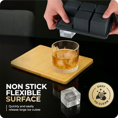 Large Ice Cube Trays for Whiskey, Silicone Ice Cube Tray, with Reinforced Steel Ring Top, Makes 12 perfect 2-in ice cubes, Square Ice Tray for Cocktails, Whiskey, Coffee. (2 Pack) - Thumbnail 5
