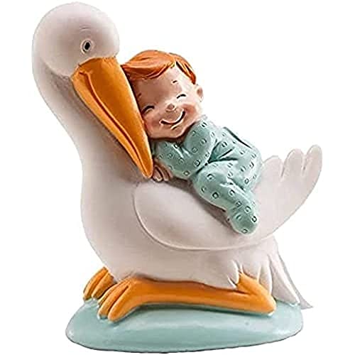 Dekora - Détails de Baptême, Figure de Décoration de Baptême Garçon - Cigogne avec Bébé Endormi 310110 Multicolore