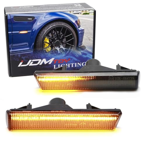 iJDMTOY Black-Out Smoked Lens Fender Amber Full LED Sequential Blink Side Marker Turn Signal Indicator Lights Compatible With BMW 2001-2006 E46 M3 Coupe/Convertible, 1995-2001 E38 7 Series