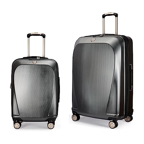 GinzaTravel Expandable Gray Luggage Set - 2 Piece PC+ABS Suitcases with Spinner Wheels and TSA Lock