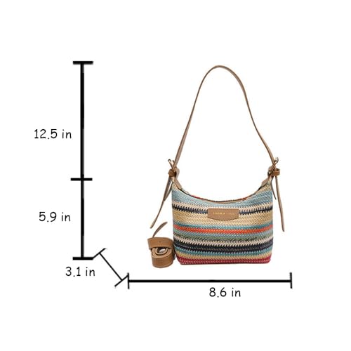 Image of Gogobear Women's Woven Beach Shoulder Handbag Colorful Straw Tote Bag | Summer Vacation Crossbody Bag, Lightweight Fashionable Tote Shoulder Handbag
