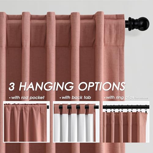 Image of Canyon Rose 100% Blackout Linen Curtains 108 Inches Long for Bedroom Back Tab Thermal Insulated Modern Boho Decor Black Out Girl Curtain for Living Room Floor to Ceiling High Window 52x108, 2 Panels