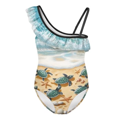 Image of Xpyiqun Swimsuits for Girls 3-14 1-Shoulder Ruffle Bathing Suit One Piece Adjustable Halter Swimming Wear