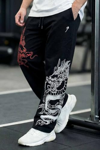Image of FUAARK Mens Cotton Dragon Loose Oversized Track Pant