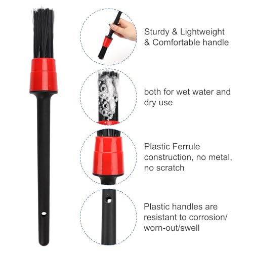 Auto Car Detailing Brush Set Car Interior Cleaning Kit Includes 3 Boar Hair Detail Brush,3 Wire Brush, 3 Air Vent Brush for Cleaning Car Interior Exterior, Dashboard Engines Leather Wheel - Image 4